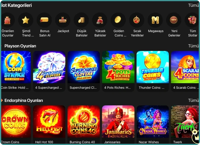 Categories above providers Preview of a slot category strip sitting over rows of provider games